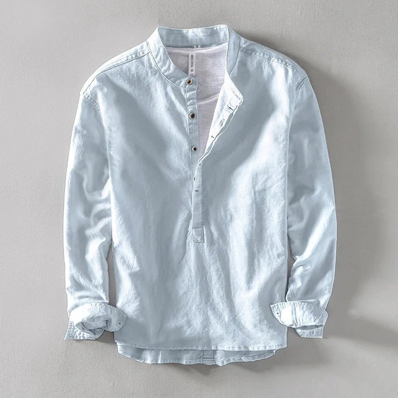 Arturo Linen Mandarin Shirt - Prestiqlo