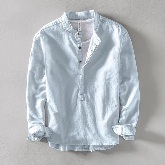 Arturo Linen Mandarin Shirt - Prestiqlo