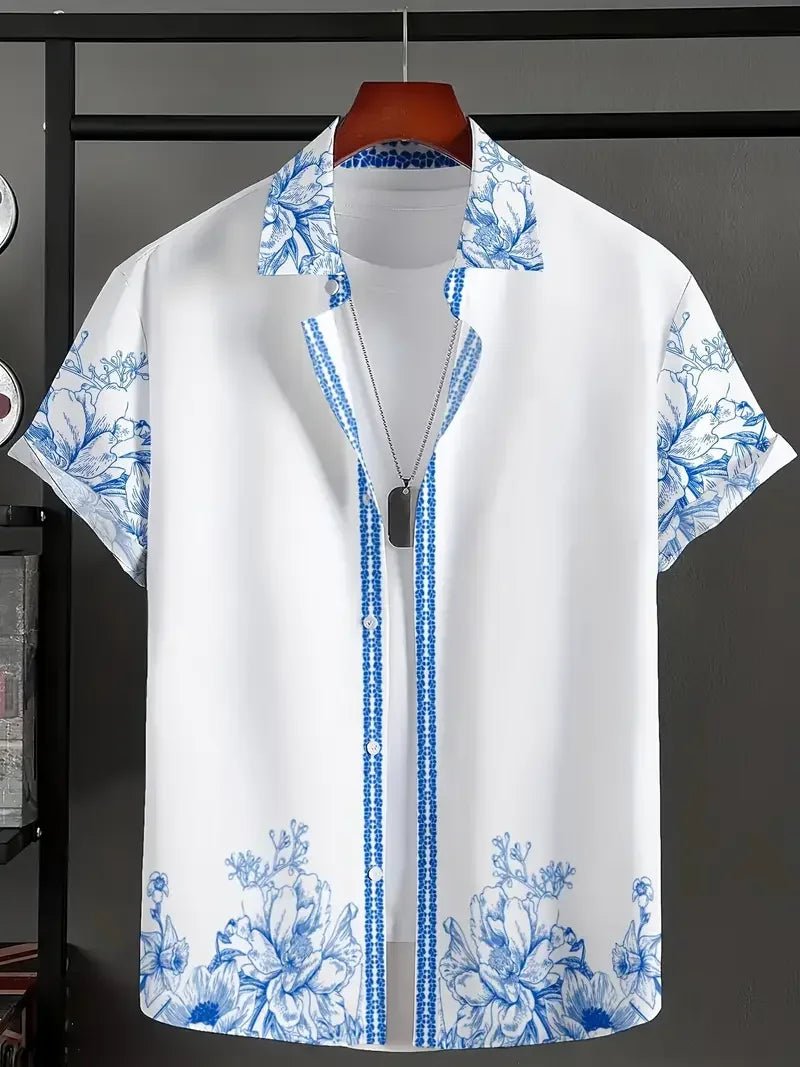 Leo - Summer Vintage Floral Print Men's Short Sleeved Shirt - Prestiqlo