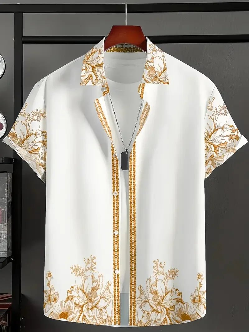Leo - Summer Vintage Floral Print Men's Short Sleeved Shirt - Prestiqlo