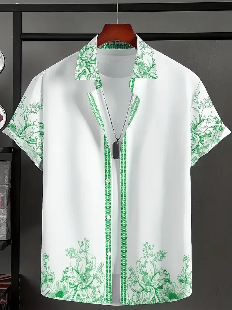 Leo - Summer Vintage Floral Print Men's Short Sleeved Shirt - Prestiqlo
