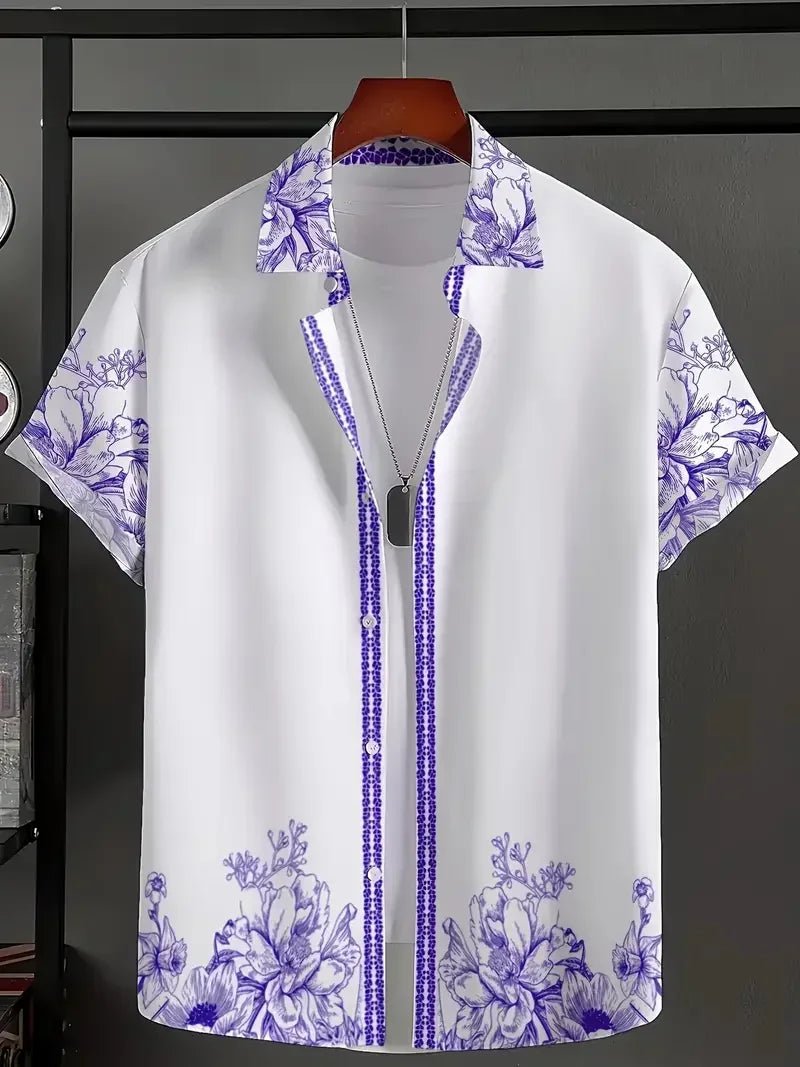 Leo - Summer Vintage Floral Print Men's Short Sleeved Shirt - Prestiqlo