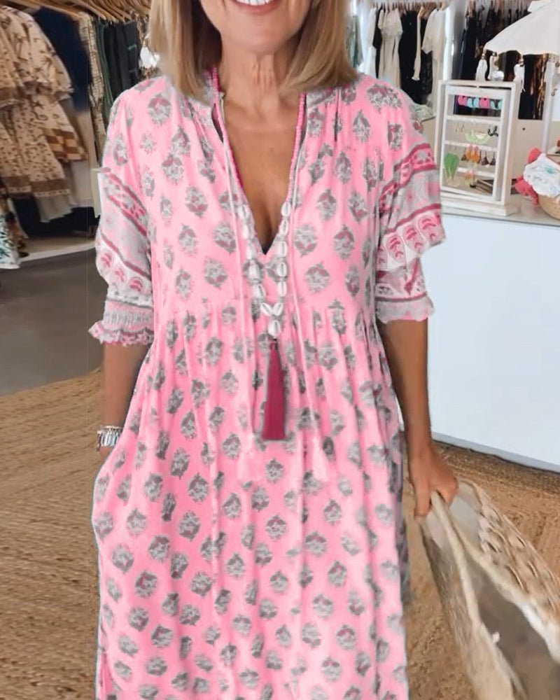 Mana | Chic Floral V - Neck Dress - Prestiqlo
