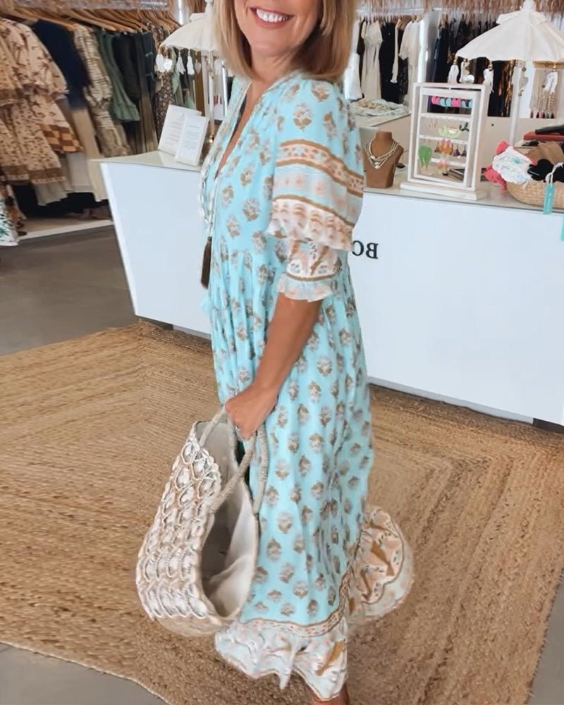 Mana | Chic Floral V - Neck Dress - Prestiqlo