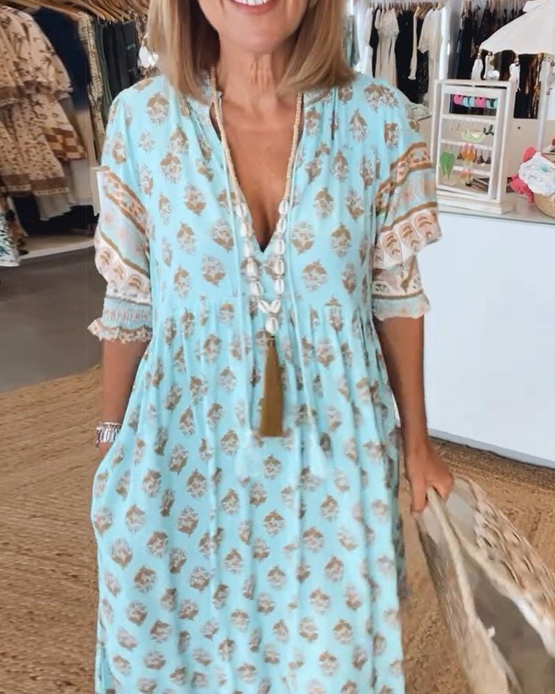 Mana | Chic Floral V - Neck Dress - Prestiqlo