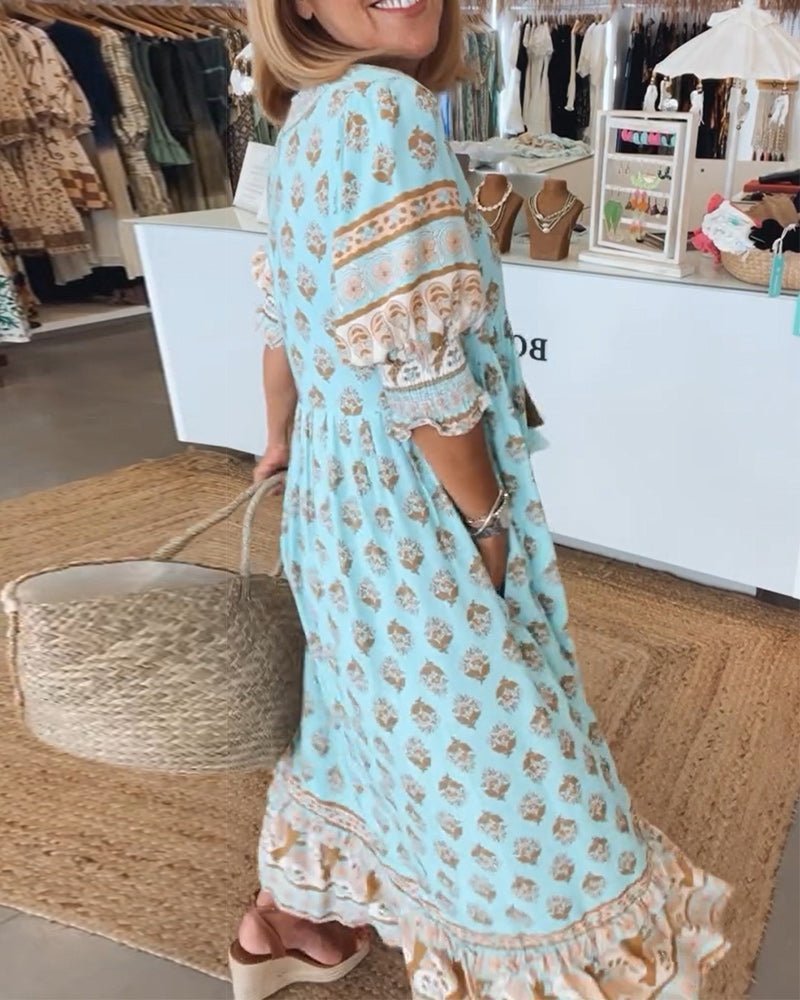 Mana | Chic Floral V - Neck Dress - Prestiqlo