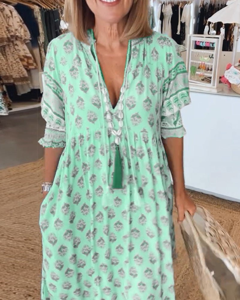 Mana | Chic Floral V - Neck Dress - Prestiqlo
