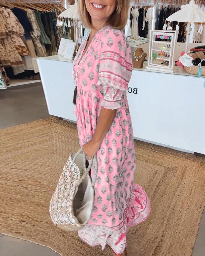 Mana | Chic Floral V - Neck Dress - Prestiqlo