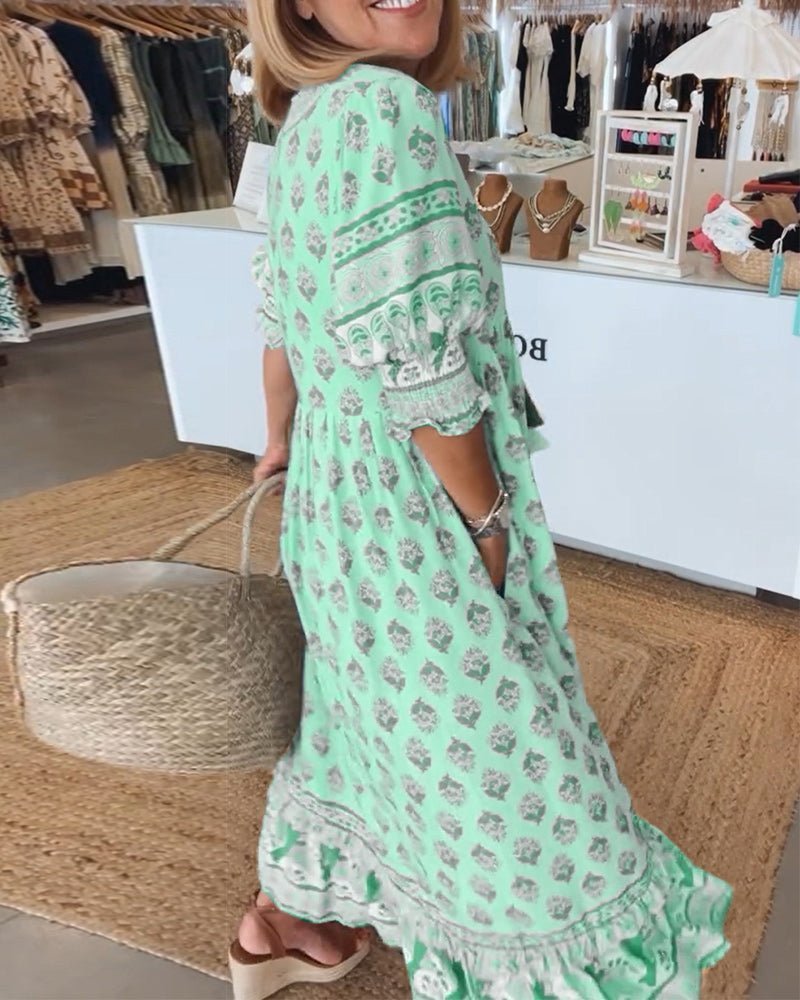 Mana | Chic Floral V - Neck Dress - Prestiqlo