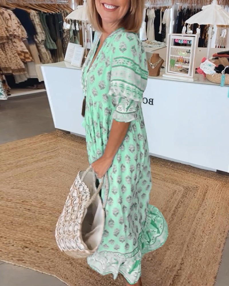 Mana | Chic Floral V - Neck Dress - Prestiqlo