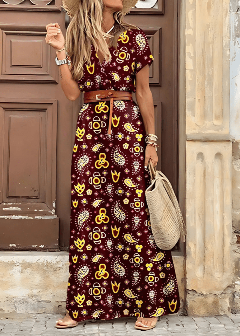 Romy™ | Lange bohemian jurk met geplooide taille - Prestiqlo