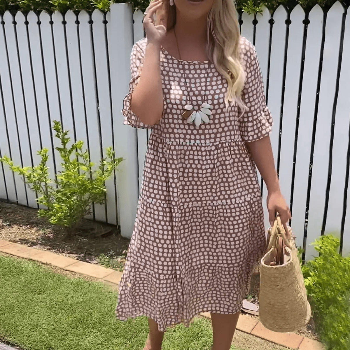 Zora | Sable Short - Sleeve Midi Dress - Prestiqlo